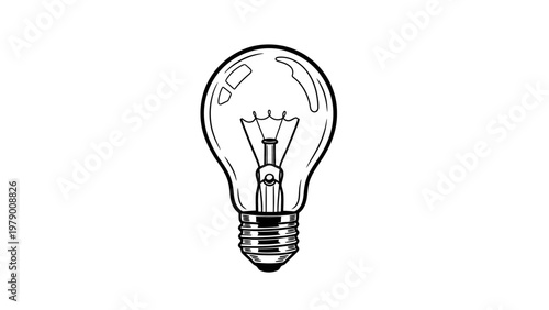 Simple black outline light bulb with filament and screw base representing energy, invention, and intellectual thought. Perfect for educational, technology, and business themes.