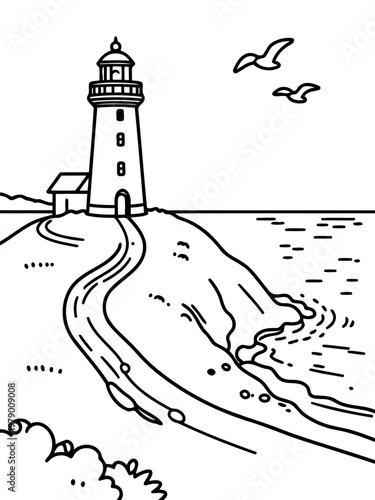 Guiding Light: A stylized illustration of a lighthouse stands tall, its beacon shining to guide ships safely through the sea, with seagulls circling overhead.