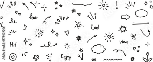Hand Drawn Doodle Elements Set – Arrows, Hearts, Stars, Speech Bubbles and Decorative Sketch Icons