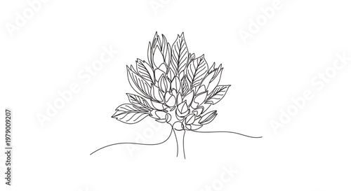 Elegant single continuous line drawing of a leafy botanical plant, perfect for minimalist branding, ecofriendly themes, and modern graphic design projects.
