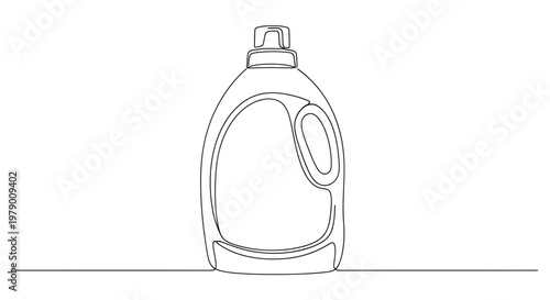 Minimalist continuous line art of a detergent bottle, ideal for packaging concepts, cleaning product branding, and modern household item promotions.