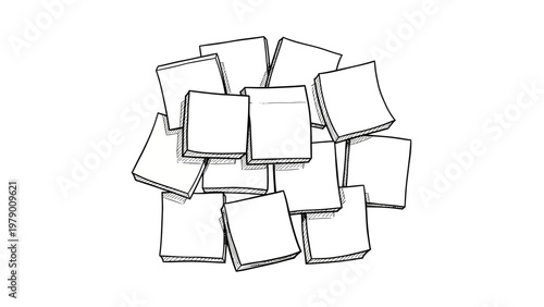 Hand drawn blank square notes, stacked and overlapping, offer a useful visual for organizing thoughts, displaying messages, or adding a personal touch to projects.