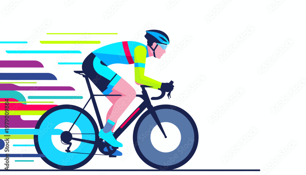 Fototapeta premium Cyclist in motion, colorful flat design vector illustration