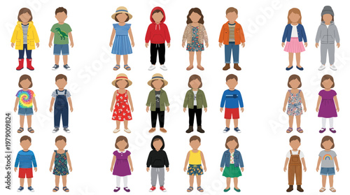 Children Fashion Flat Vector Icons Kids Clothing Outfits Apparel Set