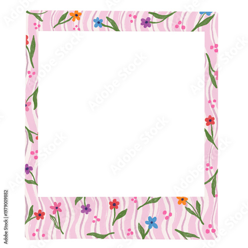 Flowers frame watercolor illustration pattern colorful with pink wavy lines