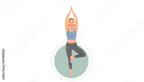 Serene person in yoga tree pose, overhead view, flat design vector illustration