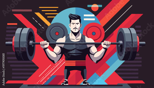 muscular man lifting weights vector illustration