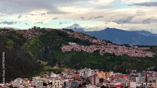 Aerial drone View of Cotopaxi Volcano from Quito Ecuador, Cinematic Drone Landscape of Andes Mountains
