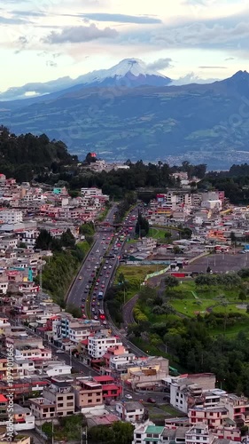 Aerial drone View of Cotopaxi Volcano from Quito Ecuador, Cinematic Drone Landscape of Andes Mountains