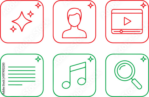 Multimedia & Creative Tools Vector Icon Set: Audio, Video, Text & AI Symbols