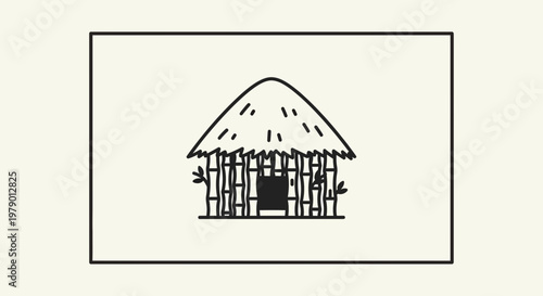 Simple thatched hut with bamboo walls and a thatched roof, minimalist illustration