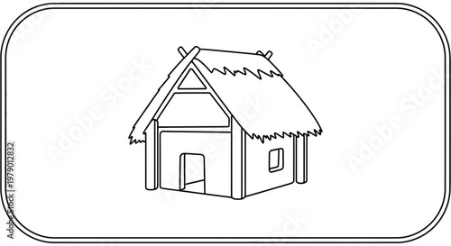 Simple Thatched Roof Hut Outline Drawing, Ancient Dwelling, Primitive House