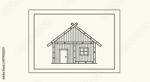 Simple Wooden Cabin Blueprint Drawing, Rustic House Design