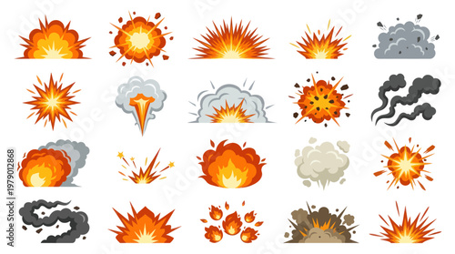 Flat Vector Cartoon Explosion Effects Collection for Action Games and Visual Design