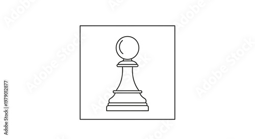 Single chess pawn icon, minimalist line art, black and white, isolated on white background