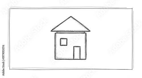 Simple Hand Drawn House Icon Sketch on White Background
