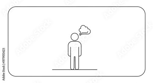 Person thinking with a thought bubble, representing ideas, contemplation, and mental activity.