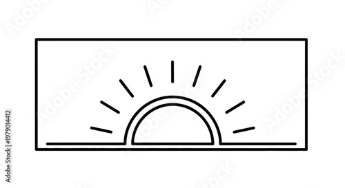 Minimalist Sunrise Icon, Simple Sun Rising Over Horizon Line, Graphic Design Element
