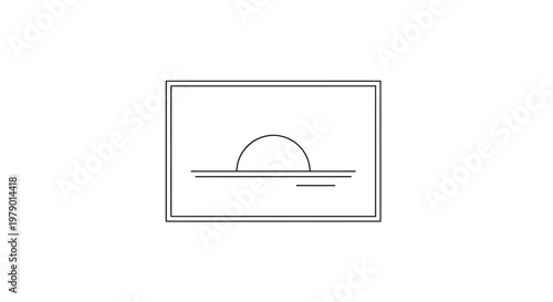 Minimalist Sunrise Over Horizon Line, Simple Line Art Landscape