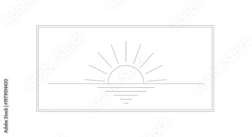 Minimalist Sunrise Over Water Line Art, Horizon, Dawn, Sun Rays, Calm Sea