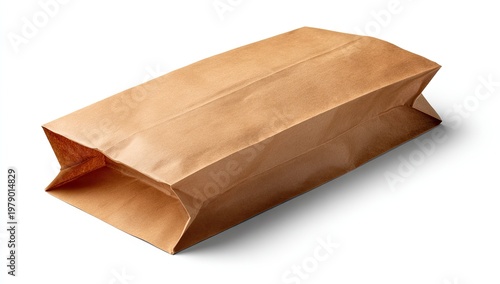 Simple brown paper grocery bag, crumpled, on a clean white background