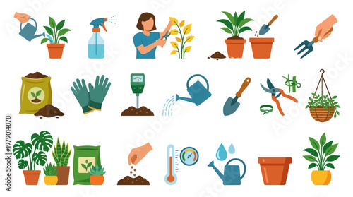 Flat Design Gardening Icons and Elements for Home Gardeners