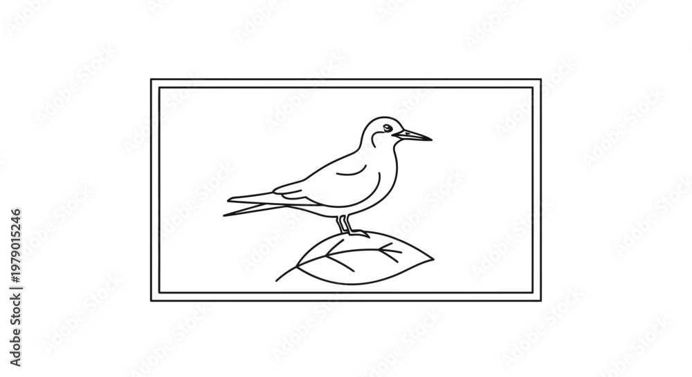 Fototapeta premium Minimalist Line Art: Elegant Bird Perched on a Single Leaf