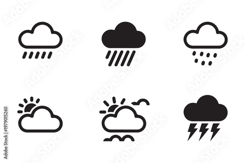 Solid weather icons for weather forecast graphic design elements.