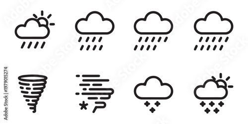 Minimalist weather condition linear icons collection for mobile application and web design.