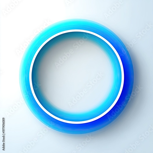 Circular, gradient blue design with white inner ring on a light background