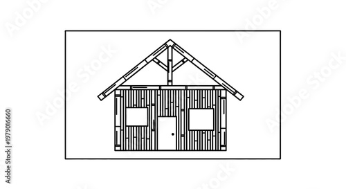 Log Cabin Blueprint Design, Rustic Architecture Sketch, Simple House Plan