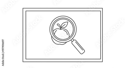 Magnifying Glass Over Apple on Whiteboard, Researching Healthy Food Options