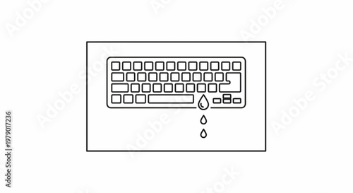 Keyboard with dripping liquid, concept of spilling water or liquid on computer keyboard