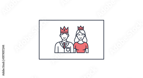 King and Queen Couple Icon - Royal Couple with Crowns, Vector Illustration