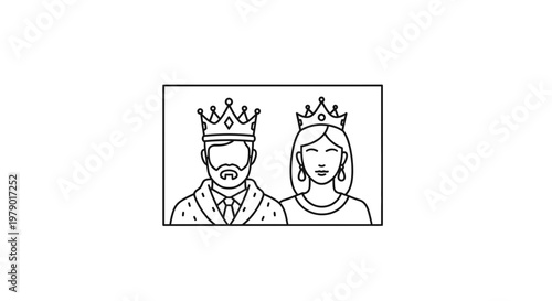 King and Queen Couple Wearing Crowns, Royal Portrait Icon