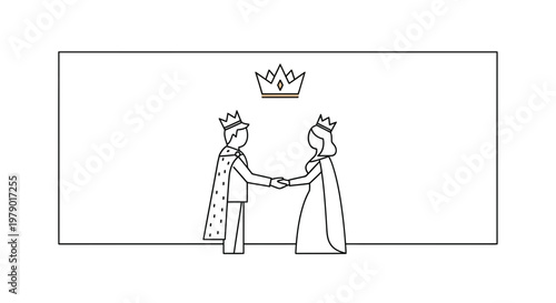King and Queen Holding Hands Under Crown, Royalty, Love, Partnership, Royal Couple