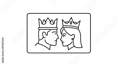 King and Queen Crowns Icon: Royal Couple Silhouette Facing Each Other