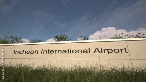 Arrivals at Incheon International Airport with airplane landing near terminal, Seoul, South Korea