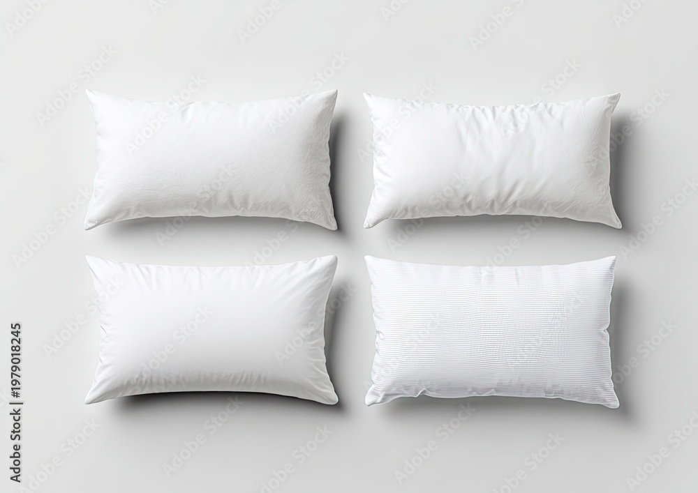 Fototapeta premium Four soft, white, rectangular pillows arranged in a four-quadrant pattern