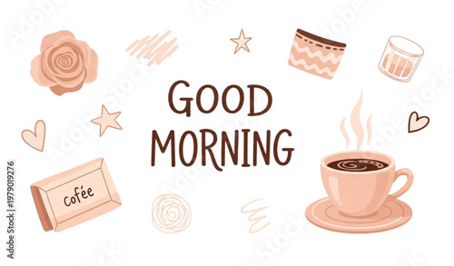 Good Morning Coffee Time Vector Illustration with Cozy Texture