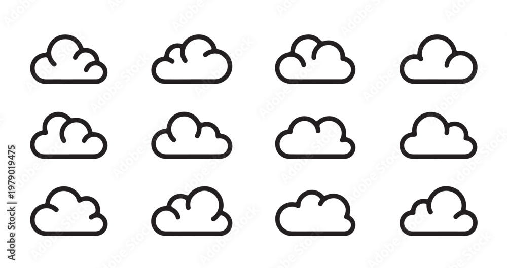 Obraz premium Outline cloud icons in a clean, modern style for weather or design projects.