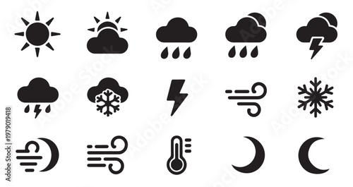 Weather vector icon set for forecast app and website interface graphic design element.