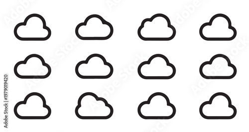 Cloud set vector line art collection for weather forecast app and website graphic design.