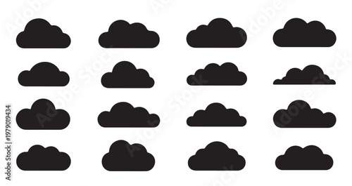 Collection of diverse cloud shapes and icons for weather or design elements.