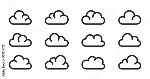 Outline cloud icons in a clean, modern style for weather or design projects.