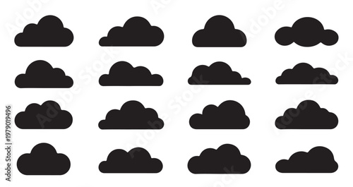 Cloud silhouettes collection in different shapes and styles for weather forecast interfaces.