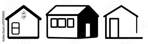 Rent payment icon set with simple solid black icon on white background featuring money, cash, dollar sign with digital and financial