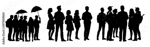 Guided tour group icon set with solid black icon on bright white background featuring travel, group, tour with guide and icon