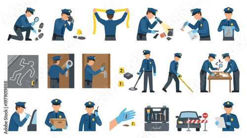 Forensic Science Investigation - Police Officer Crime Scene Illustration Flat Style