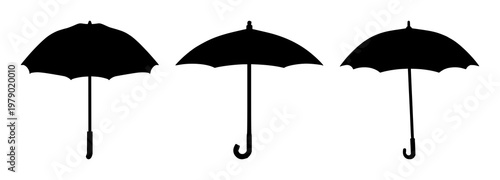 Insurance umbrella set with solid black icon on white background featuring protection, coverage, safety with iconography and vector graphic